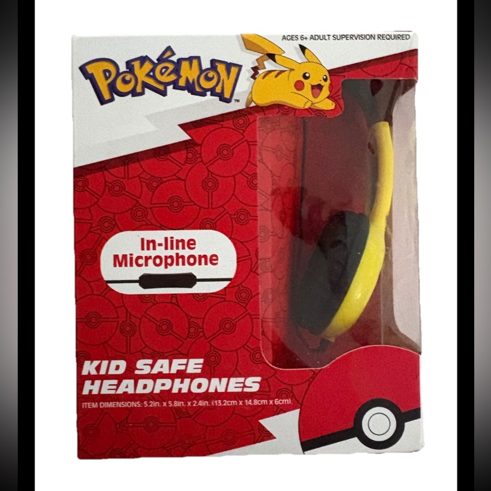 Pokemon Kid Safe Headphones with In-line Microphone - Yellow